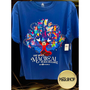2025 Disney Parks WDW Shirt Sorcerer Mickey The Most Magical Place Blue Large